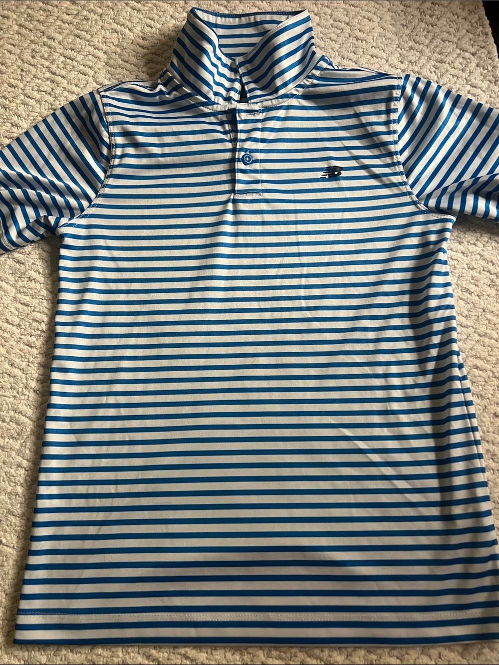 New Balance Blue and White Striped Polo